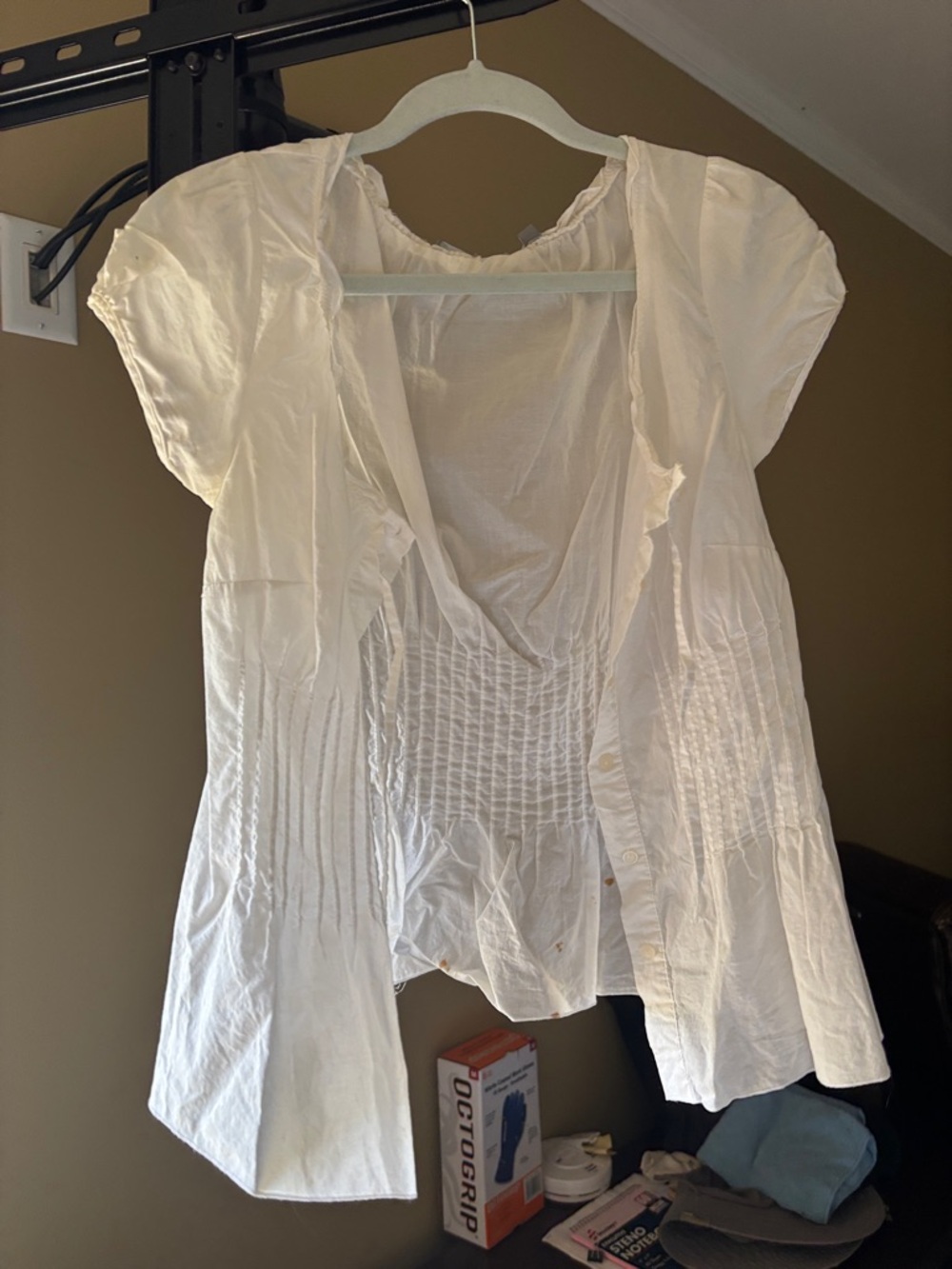 NY Collection White Short Sleeve Ruffle-Front Blouse